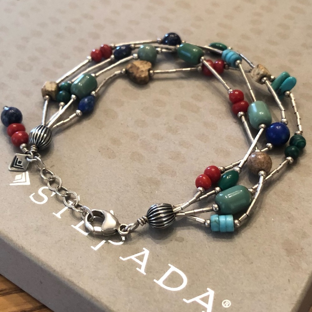 Silpada Sterling Silver Lapis Turquoise Picture Jasper Coral Bracelet B0788 - Picture 7 of 16